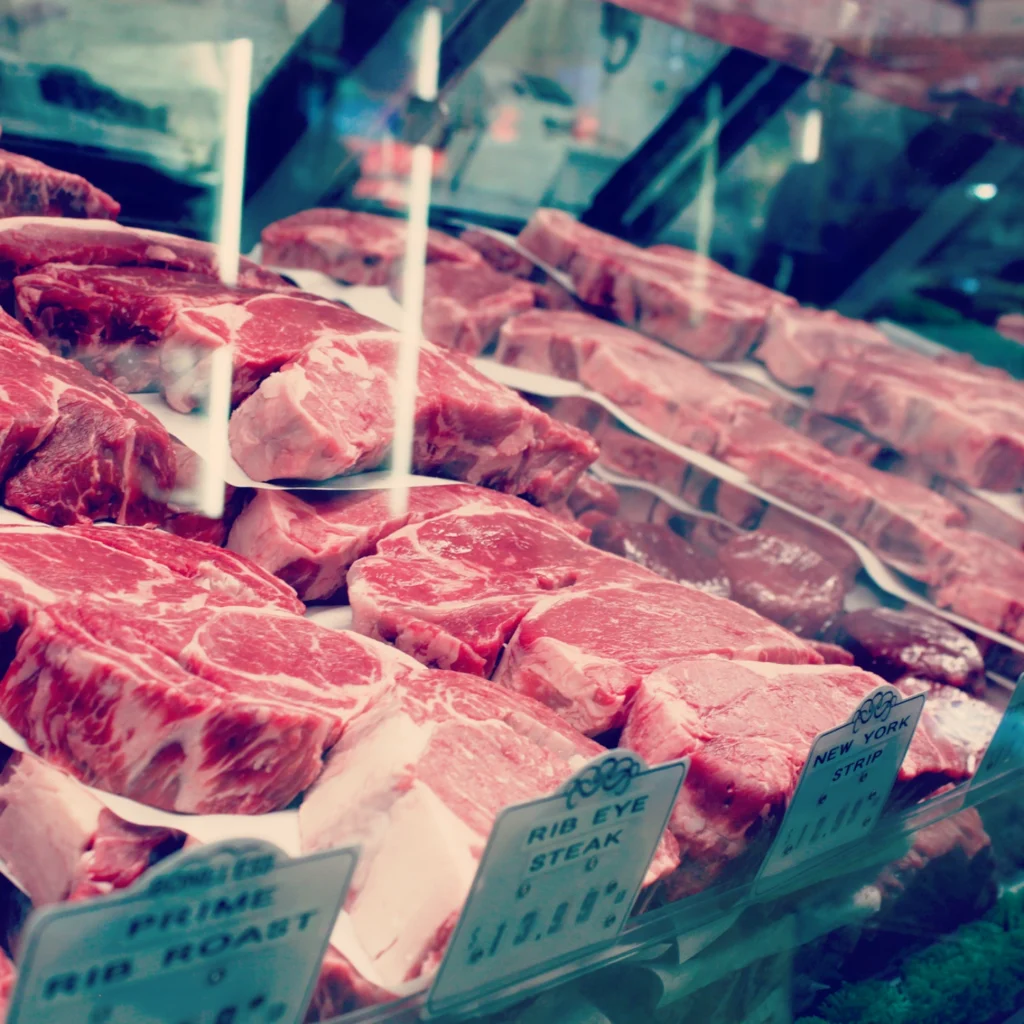 Huge premium steak selection at hackenmuellers meat case